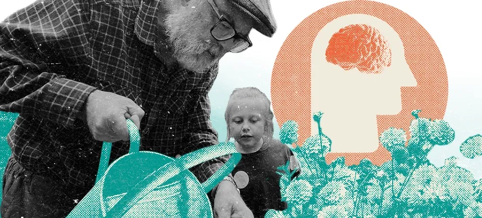 grandfather and granddaughter gardening