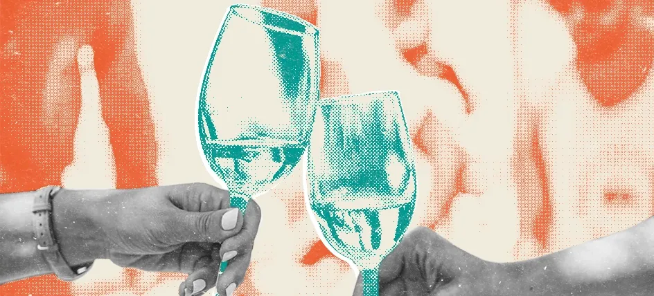 Hands toasting with wine glasses
