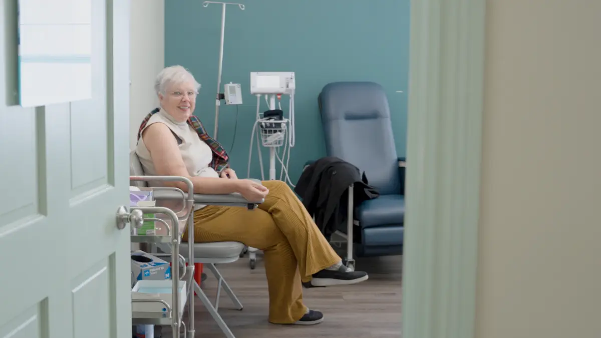 Maria participating in a clinical trial near home